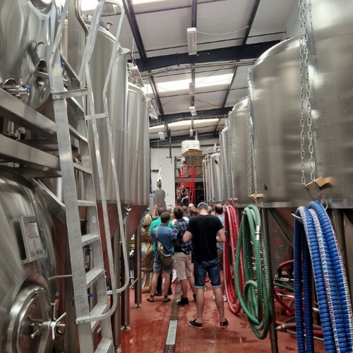 The brewhouse at Moor Beer Company in Bristol, with brewing vessels and tanks